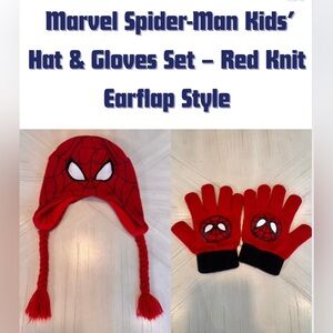 Marvel Spider-Man Kids’ Hat & Gloves Set – Red Knit Earflap Style